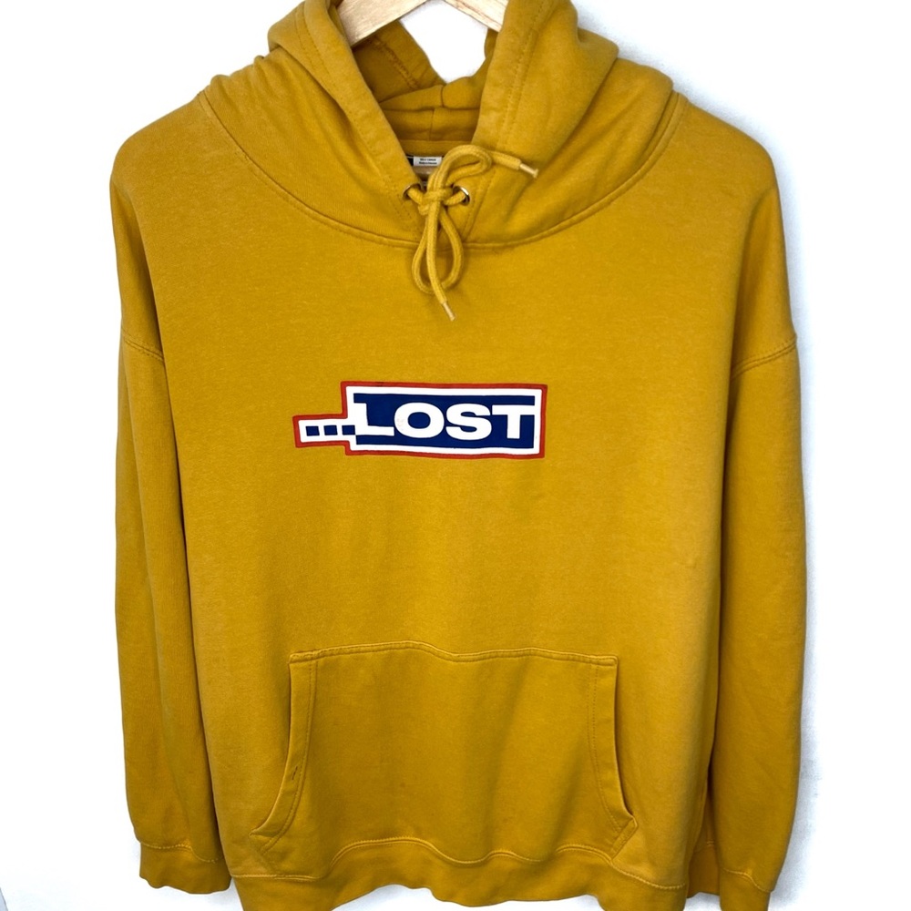 Vintage Lost Enterprises Yellow Spell Out Skateboard Fleece Hoodie Sweatshirt XL